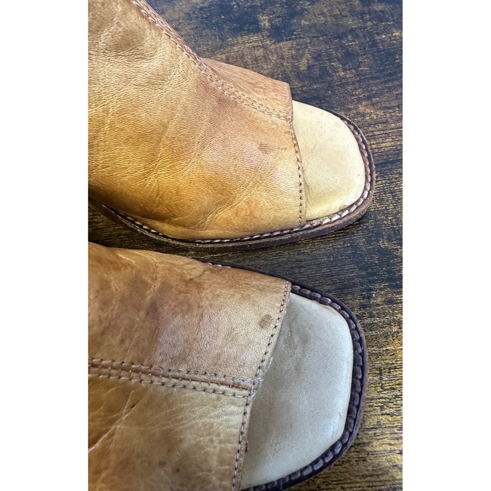 Bed Stu Onset Tan Distressed Leather Peep Toe Ankle Booties Heeled Size 8 Boho - Picture 4 of 16